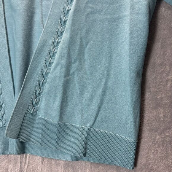 Pendleton Blue Open Front Cardigan Sweater Braided Detail Petite Size Small - Picture 4 of 9